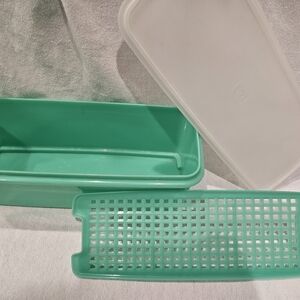 VTG Tupperware Celery Vegetable Keeper #782-8 3 Piece Set Green Jadeite Seal 🦭